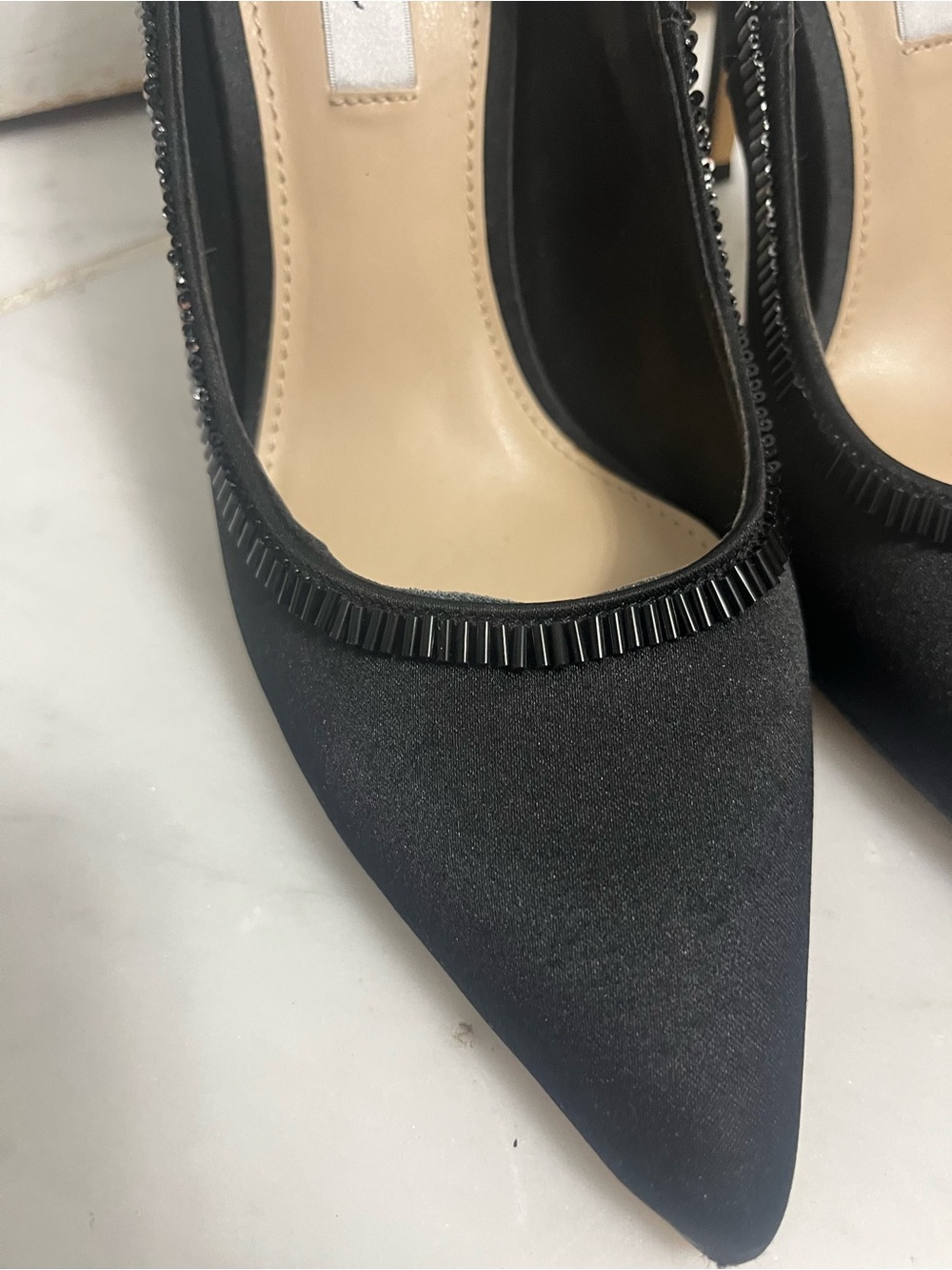 NWOT Nina Black Pointed-Toe Satin Pumps with Decorative Trim - Picture 3 of 4